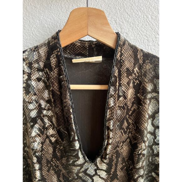 Vintage Velvet Snake Print Bead Trim Caftan Maxi Dress - Picture 8 of 12